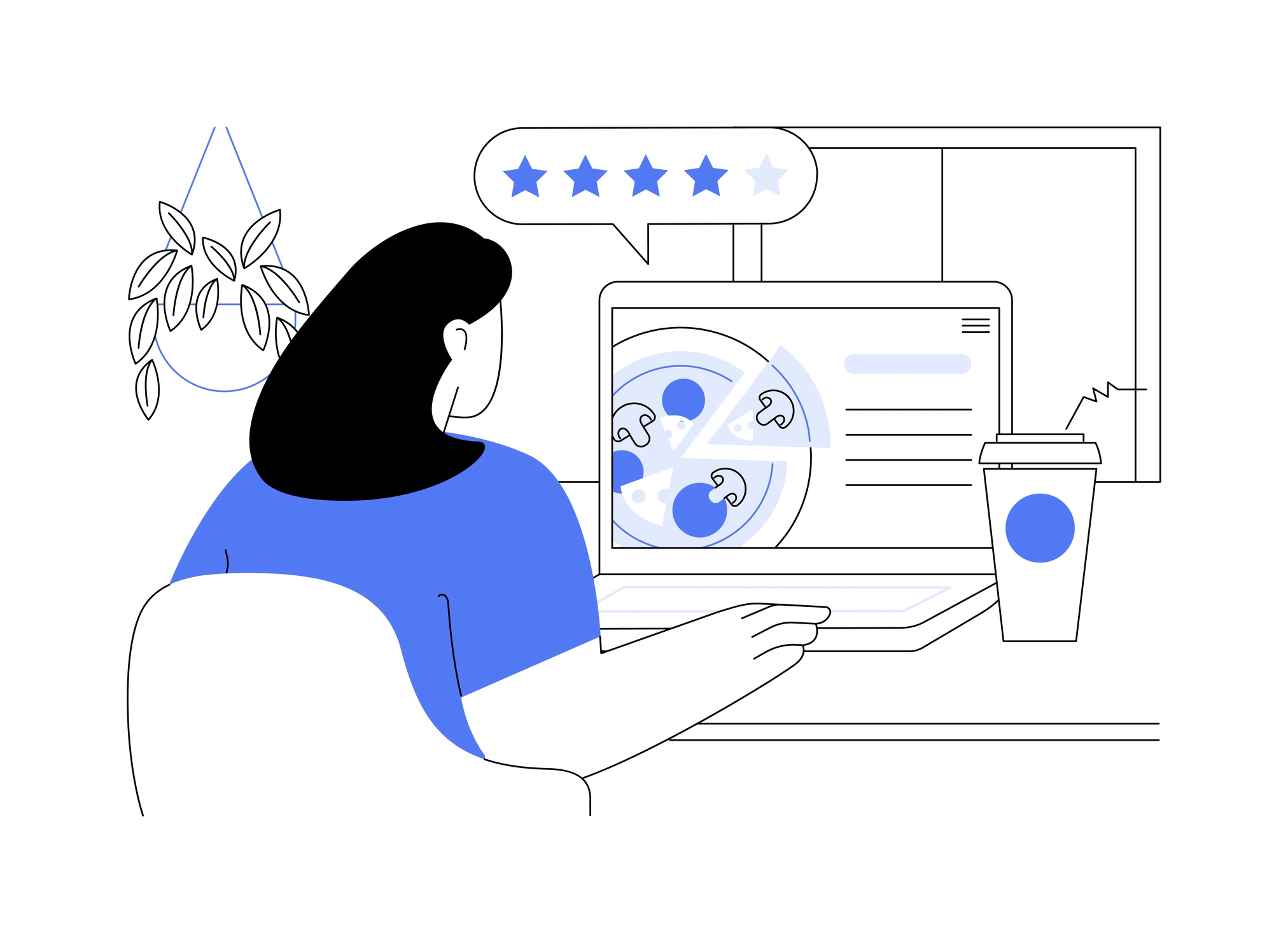 Consejos para la creación de contenido positivo para mejorar la reputación de tu cadena de restaurantes Representación de una mujer puntuando una página de restaurante