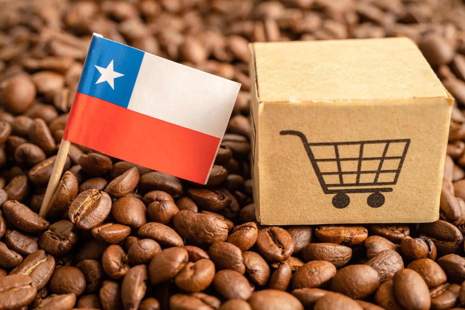 Bandera de Chile sobre concepto de comercio en línea e importación